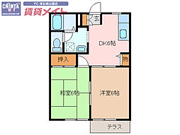 コージーフラッツ1 2DKの間取図画像