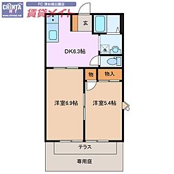 マウント高松A棟 2DKの間取図画像