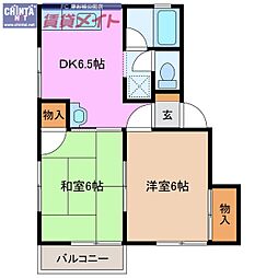 ハイツグランディールB 2DKの間取図画像