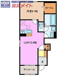 ガーデン一身田 1LDKの間取図画像