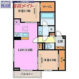 プレジール 2LDKの間取図画像