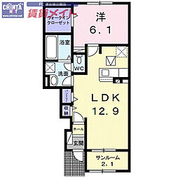 アクアリージョン津トライイースト 1LDKの間取図画像
