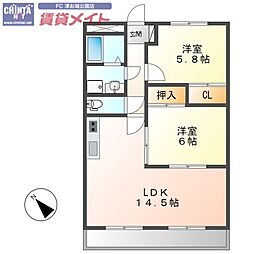 ルーラル興C 2LDKの間取図画像