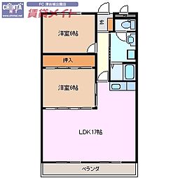 津ロードリーマンション 2LDKの間取図画像