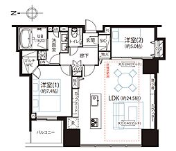 シティタワーズ豊洲ザ・ツインN棟 2LDKの間取図画像