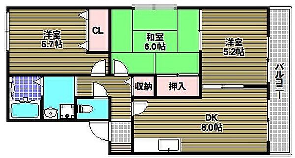 ハイツ岡田 ｜大阪府堺市東区南野田(賃貸アパート3LDK・2階・60.00㎡)の写真 その2