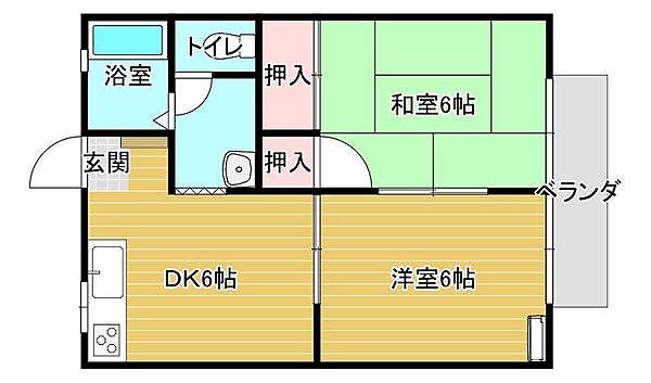 スリーゼハイツ 202｜佐賀県唐津市桜馬場(賃貸アパート2DK・2階・38.00㎡)の写真 その2