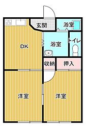 レインボーハイツB 2DKの間取図画像