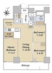 グランクロスタワー広島 28階3LDKの間取り