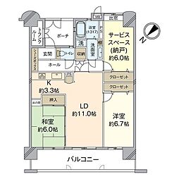 グランドパレスロイヤルコート大手町 2SLDKの間取図画像