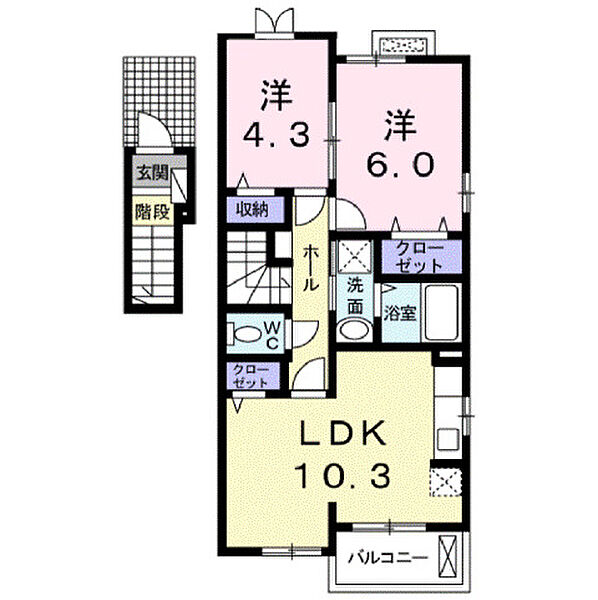 サニーII ｜広島県福山市春日町2丁目(賃貸アパート2LDK・2階・52.83㎡)の写真 その2