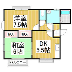 メゾニティ山上 2DKの間取図画像