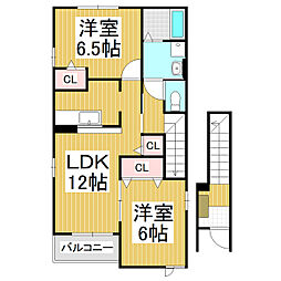 ブライト・ヒルサイド2 2LDKの間取図画像