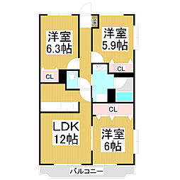 グレース塩の道 3LDKの間取図画像