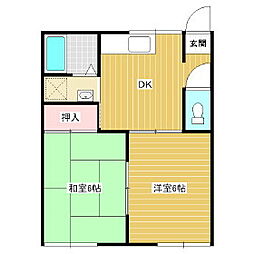 スカイハイツB 2DKの間取図画像