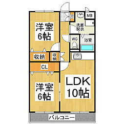 ソレイユ・コートS 2LDKの間取図画像
