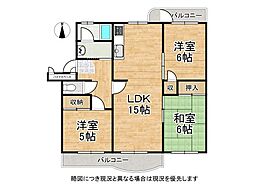 横尾1団地66号棟 3LDKの間取図画像