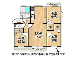 横尾1団地64号棟 3LDKの間取図画像