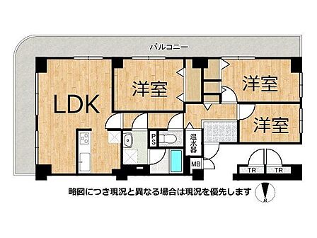 3面彩光で風通しも良好な3LDKタイプ。トランクルーム付きで、収納スペースも豊富です