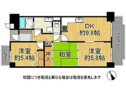 グリーンコーポジェームス山壱番館 3DKの間取図画像
