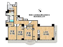 須磨パークヒルズC棟CYGNUS 3LDKの間取図画像