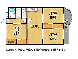北須磨団地D-2棟 3LDKの間取図画像