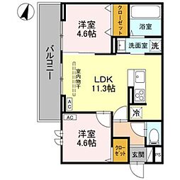 Noble Palais 針ヶ谷 2LDKの間取図画像