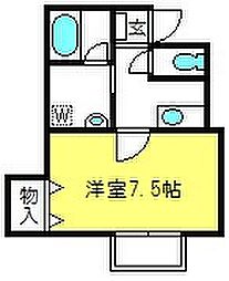 フローラ 1Kの間取図画像