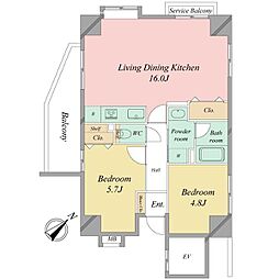 レーベンハイム浦和常盤 2LDKの間取図画像