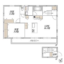 富士見市鶴瀬西3丁目マンション 2LDKの間取図画像
