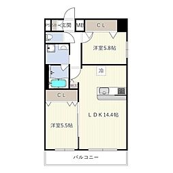 さいたま市浦和区常盤9丁目マンション 2LDKの間取図画像