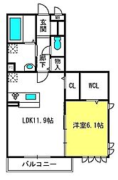 クレセント 1LDKの間取図画像