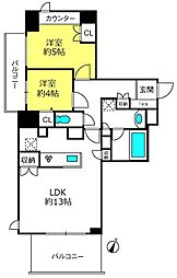 ドゥーエ大宮 2LDKの間取図画像