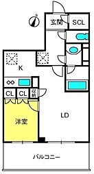 ドゥーエ大宮 1LDKの間取図画像