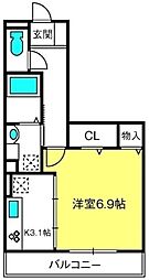 ハーヴェストウエスト 1Kの間取図画像