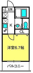 パームコテージ18番館 2階1Kの間取り