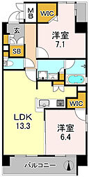 GRANDCINQ背戸口 2LDKの間取図画像