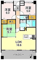 セザール平野 3LDKの間取図画像