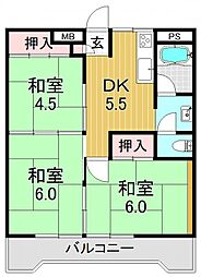 山福マンション 3DKの間取図画像