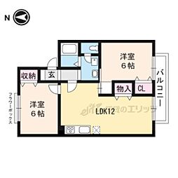 サニーフィールドII 2階2LDKの間取り