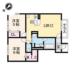 JR湖西線 比叡山坂本駅 徒歩9分の賃貸アパート 1階2LDKの間取り