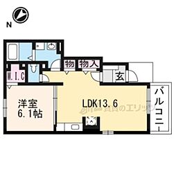 JR草津線 三雲駅 徒歩11分の賃貸アパート 1階1LDKの間取り