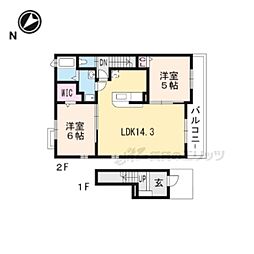 近江鉄道近江本線 水口駅 徒歩29分の賃貸アパート 2階2LDKの間取り