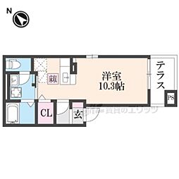 エヴィメリアD ワンルームの間取図画像