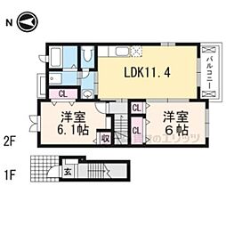 ブルースカイツB棟 2LDKの間取図画像