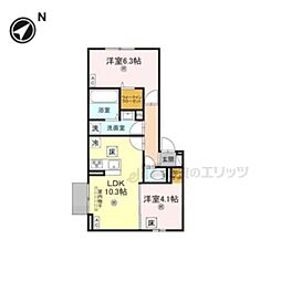 DーROOM 西矢倉 2LDKの間取図画像