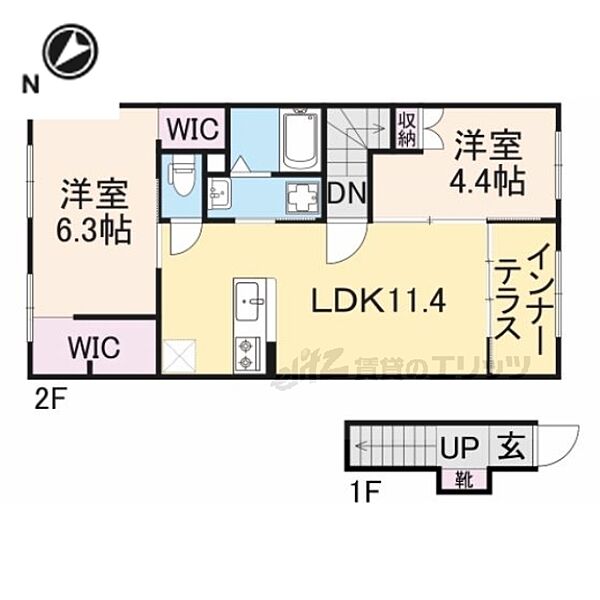 チェスナッツ 203｜滋賀県米原市宇賀野(賃貸アパート2LDK・1階・57.85㎡)の写真 その2