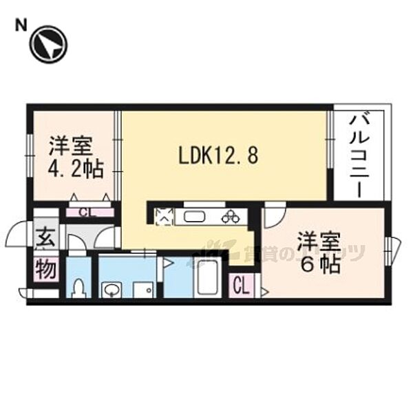 滋賀県栗東市坊袋(賃貸マンション2LDK・2階・50.63㎡)の写真 その2