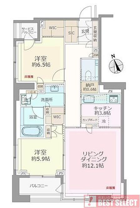 *2階部分の南西角住戸、収納豊富な2LDK+WIC+SIC*