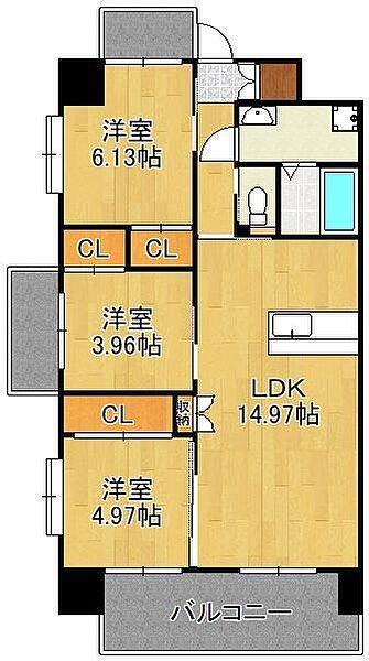 ギャラン二島 ｜福岡県北九州市若松区二島1丁目(賃貸マンション3LDK・3階・68.90㎡)の写真 その2